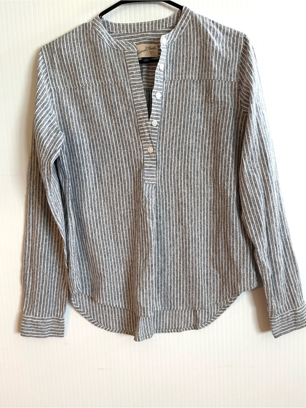 Universal Thread Grey and White Striped Button-Down Pullover Shirt
